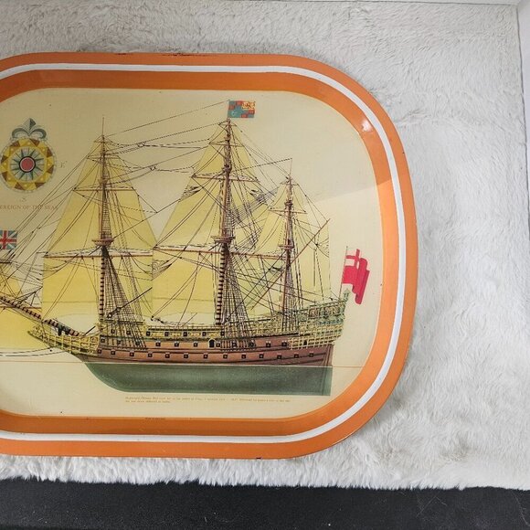 Vintage Metal Dinner Tray Ship Anit Slip Grip Nautical Retro 70s - Picture 4 of 15